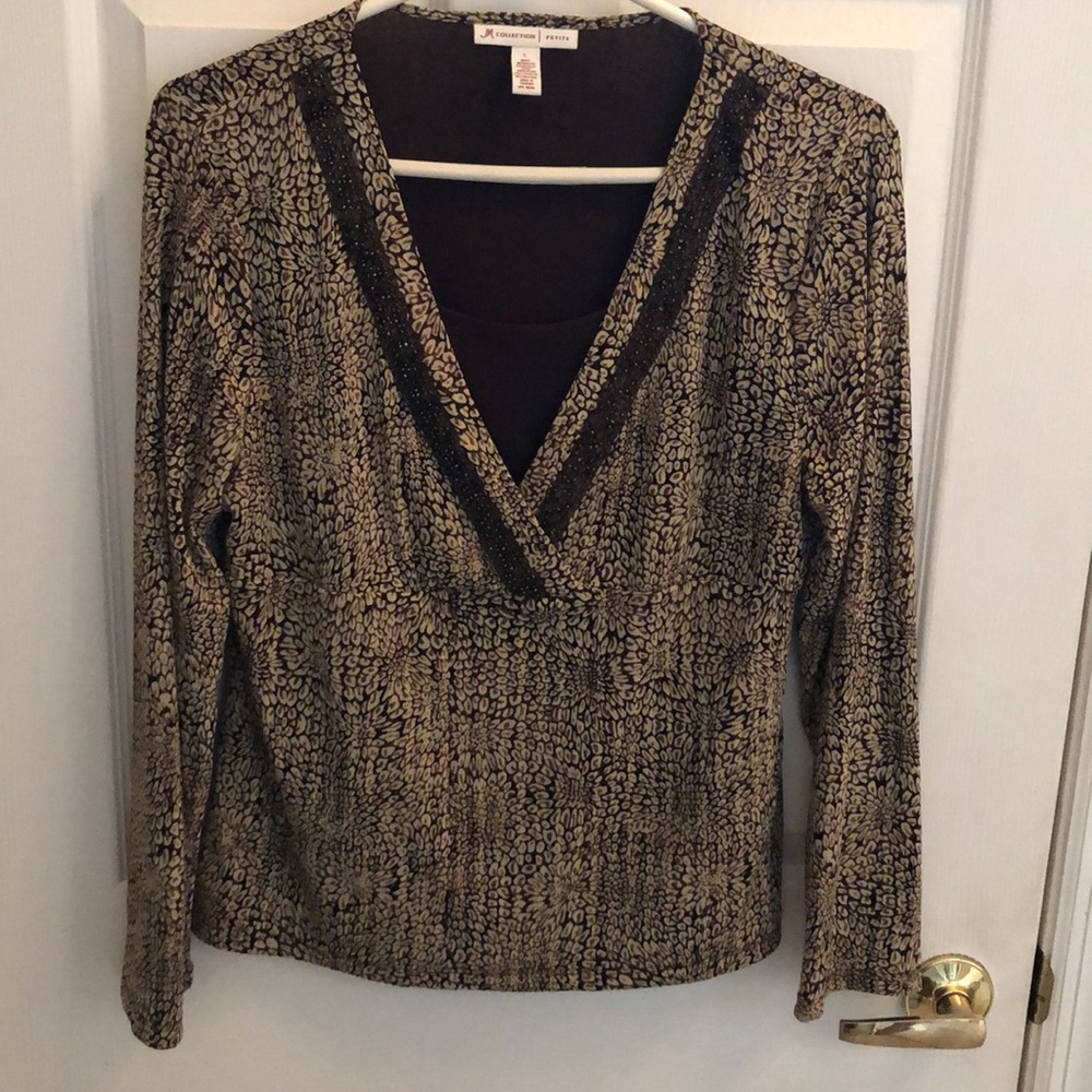JM Collection V Neck Blouse Sz Large Petite